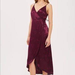 Satin plum wrap dress